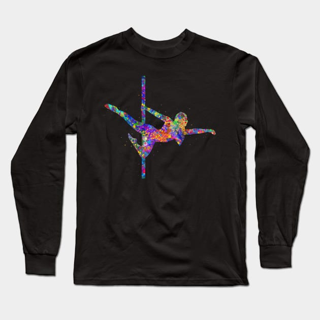 Pole dance watercolor Long Sleeve T-Shirt by Yahya Art